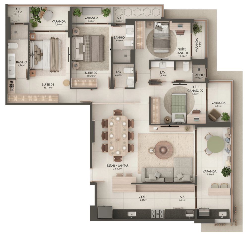 Planta baixa da Coluna 01, 150,04 m²